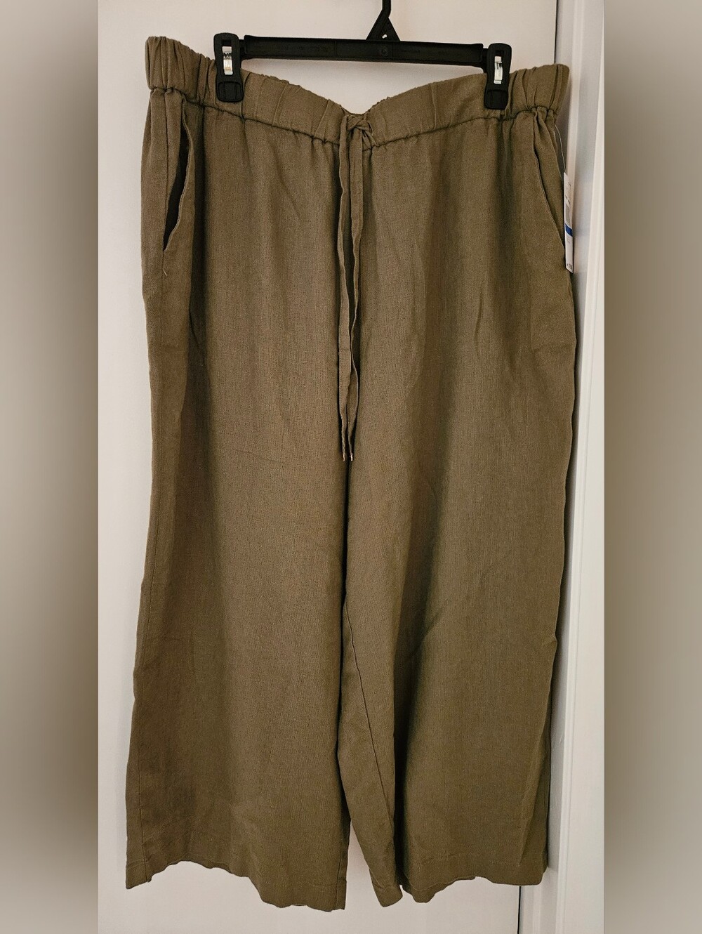 Michael Kors Women's XL Pull On Wide Leg Crop Pants Smoky Olive Linen NWT